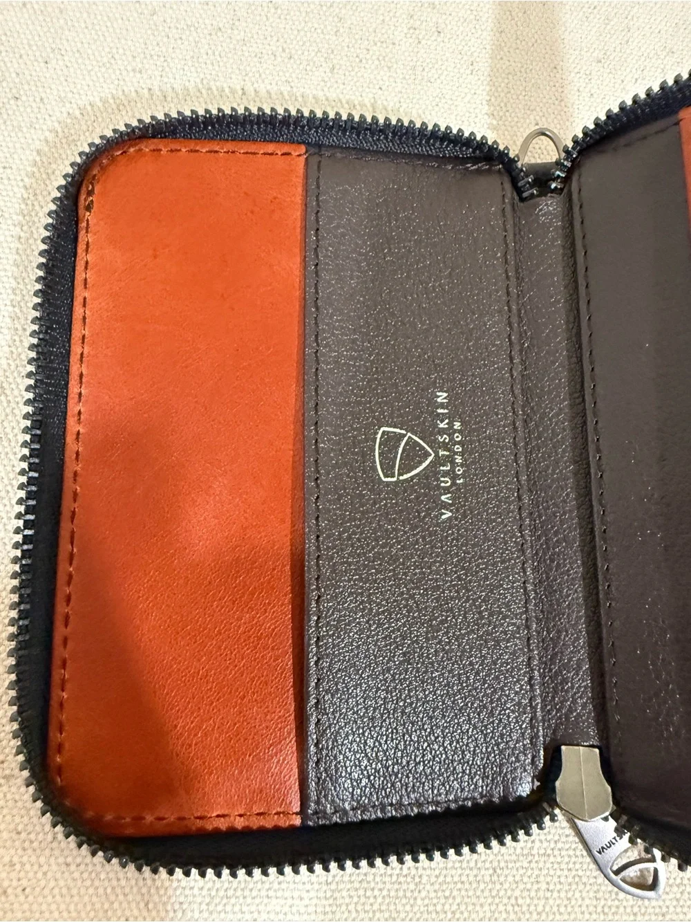 Vaultskin Notting Hill RFID-Blocking Leather Zipper Wallet, Cognac